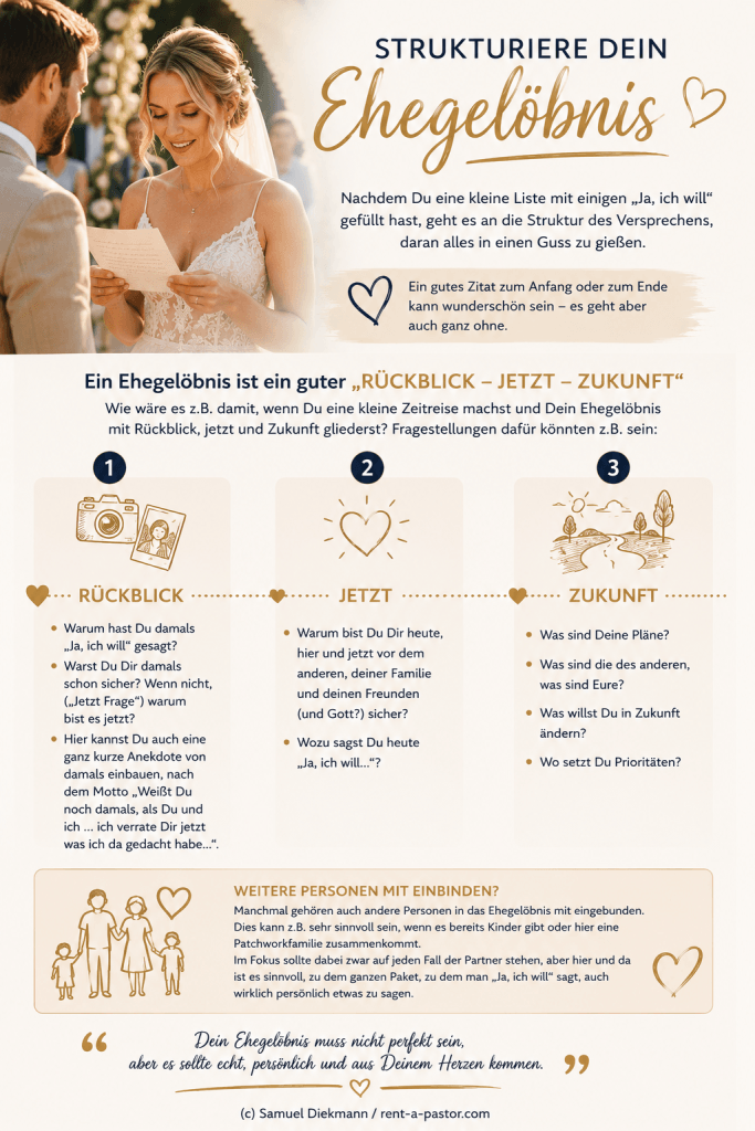 Infografik zum Strukturieren eines Ehegelöbnisses mit Rückblick Jetzt und Zukunft für freie Trauungen von Samuel Diekmann