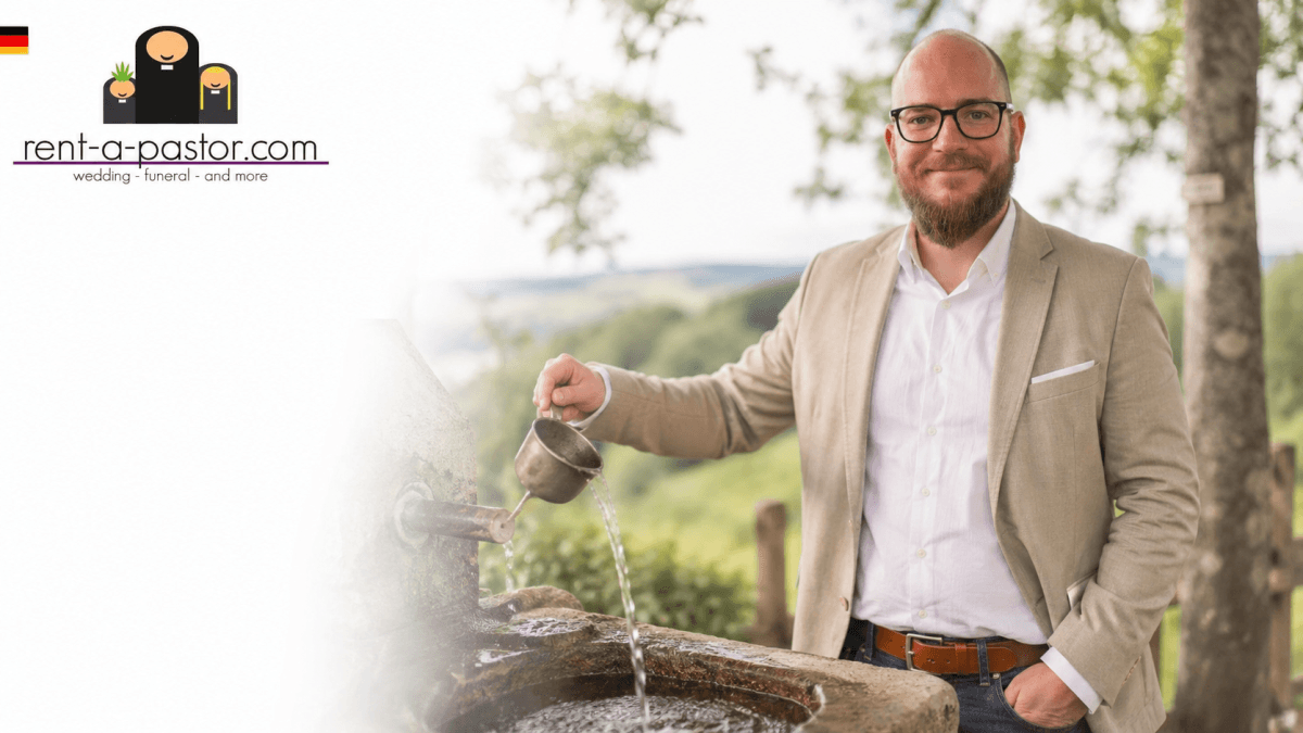 Trauredner Simon Birr bei einer freien Trauung in Mittelhessen mit ländlicher Hochzeitskulisse im Lahn-Dill-Kreis