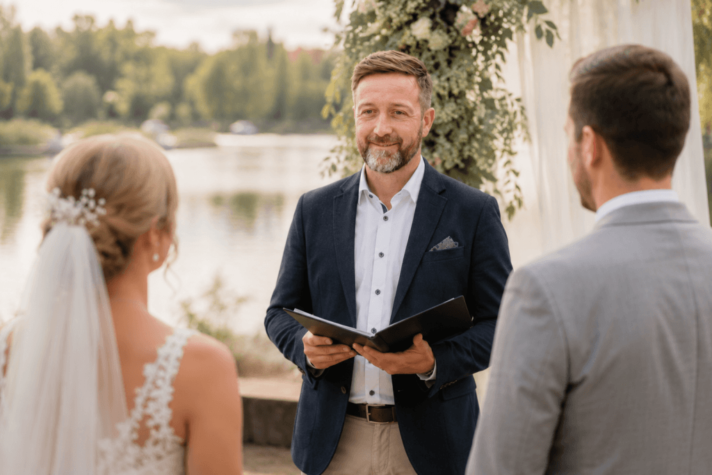 Trauredner Thorsten Verheyen begleitet eine freie Trauung am Wasser in Krefeld und Umgebung