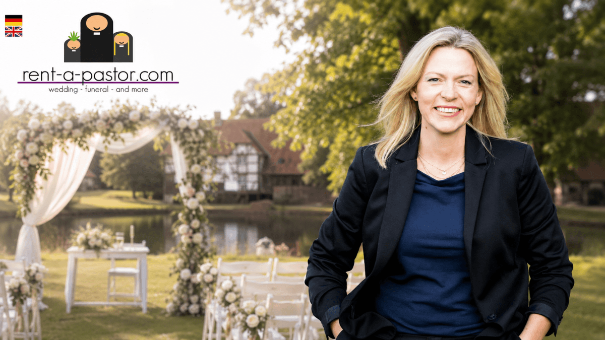 Traurednerin Sandra Täubert bei einer freien Trauung in der Nordheide vor romantischer Hochzeitsszene am See