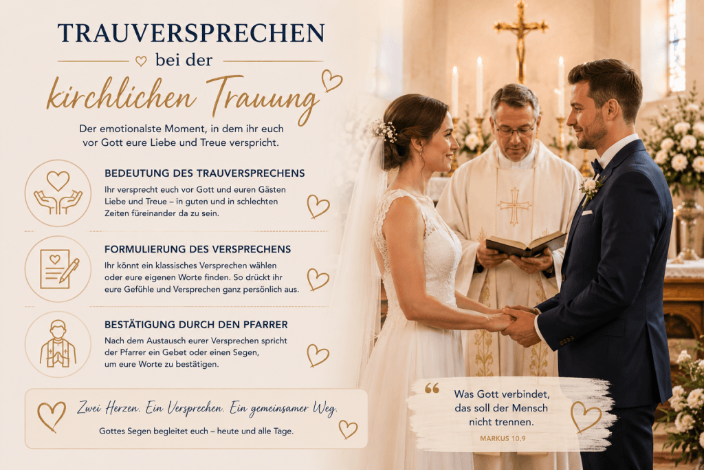 Brautpaar gibt sich bei kirchlicher Trauung das Trauversprechen vor dem Pfarrer in der Kirche