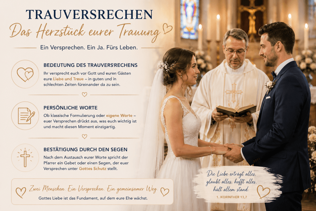 Brautpaar spricht sich bei kirchlicher Trauung vor dem Pfarrer das Trauversprechen zu