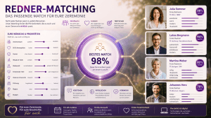 Digitales Redner-Matchingtool für freie Zeremonien mit Persönlichkeitsprofilen, Matchingwerten und Filtern für weltliche und christliche Zeremonien.