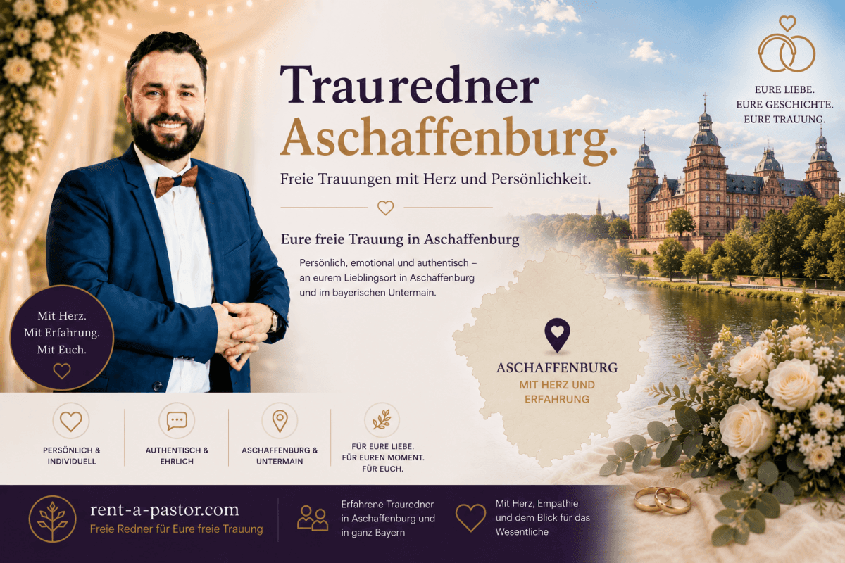 Samuel Diekmann als Trauredner in Aschaffenburg vor Schloss Johannisburg und romantischer Hochzeitskulisse für freie Trauungen in Bayern