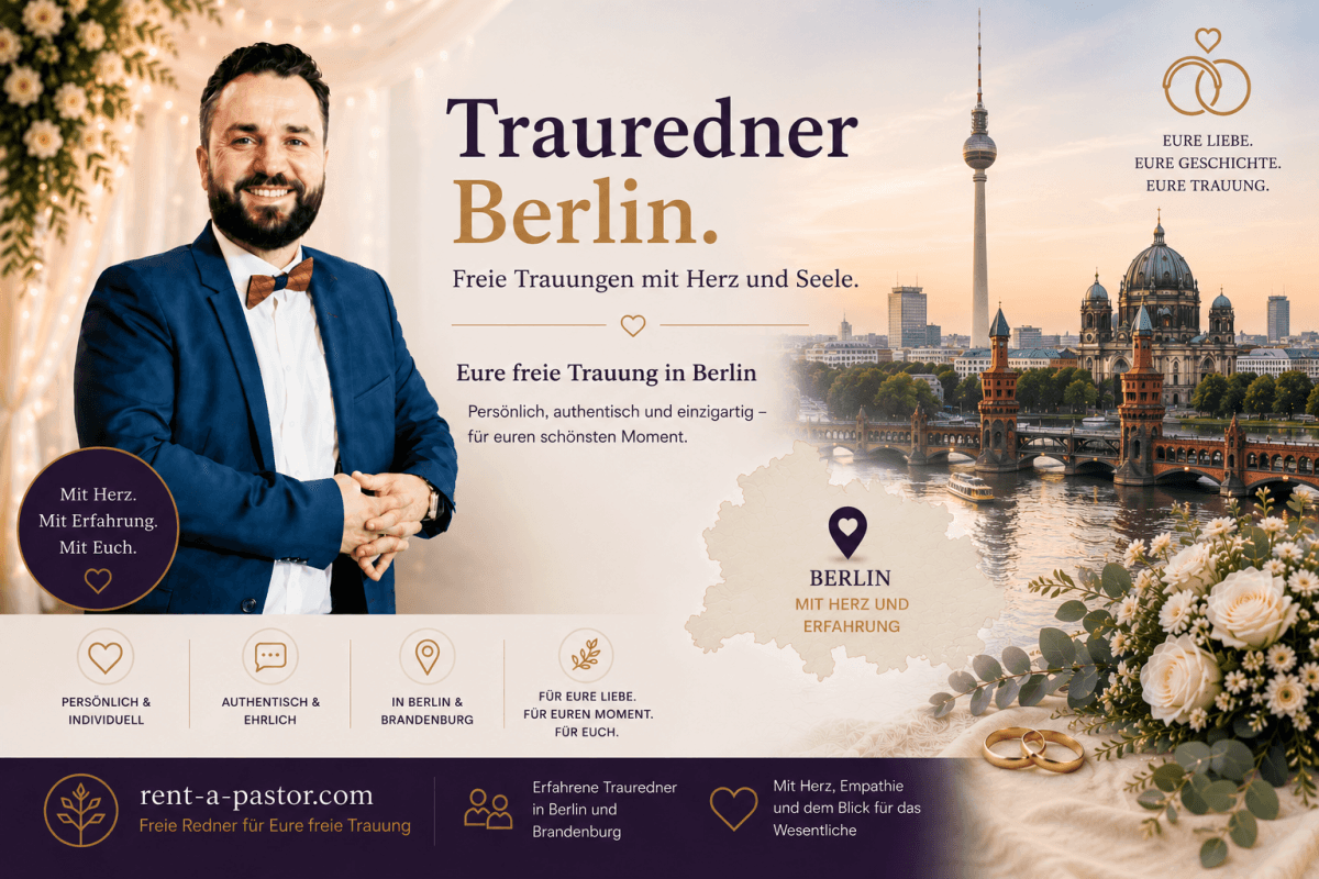 Samuel Diekmann als Trauredner in Berlin vor Berliner Skyline mit Fernsehturm und romantischer Hochzeitskulisse für freie Trauungen in Berlin