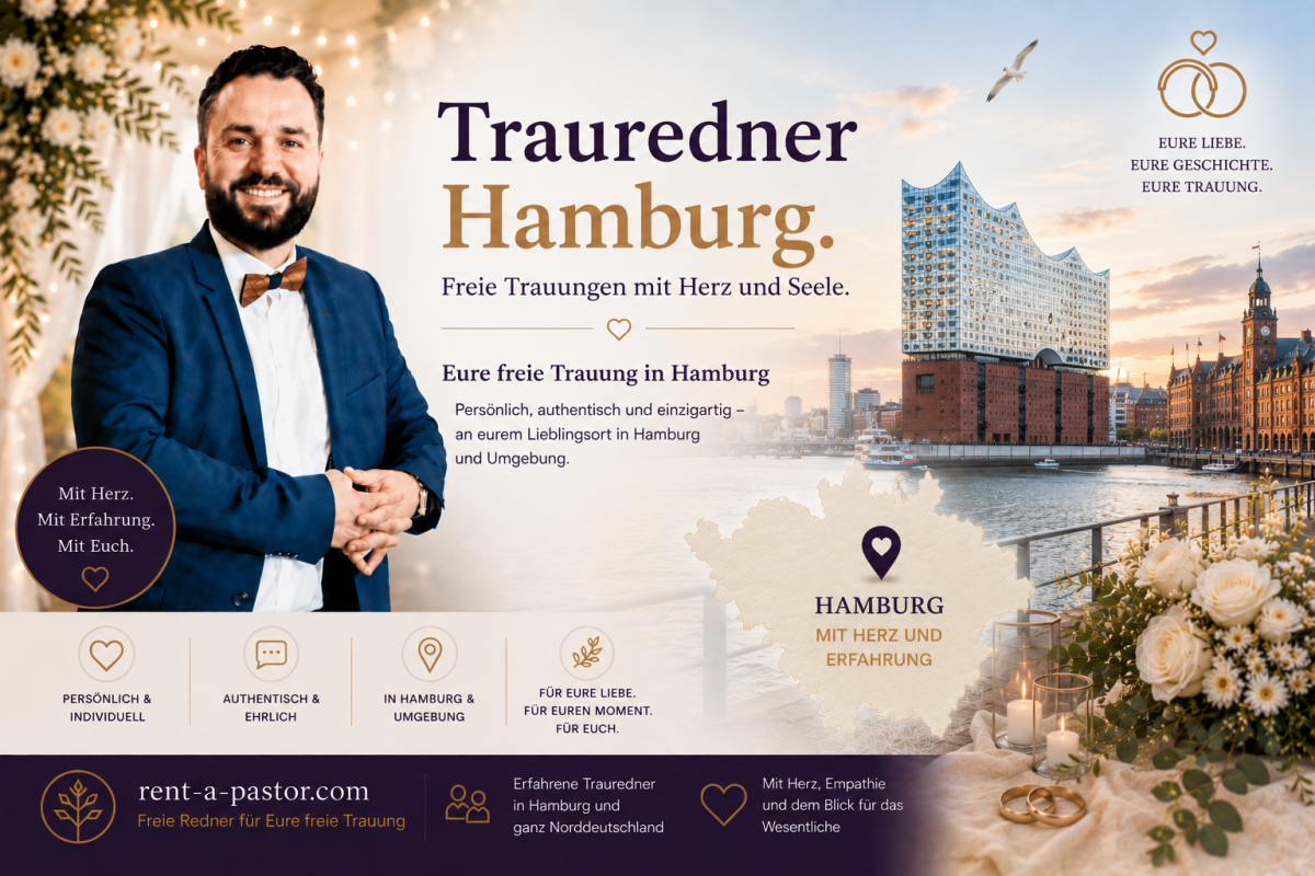Samuel Diekmann als Trauredner in Hamburg vor Hamburger Hafen, Elbphilharmonie und romantischer Hochzeitskulisse für freie Trauungen