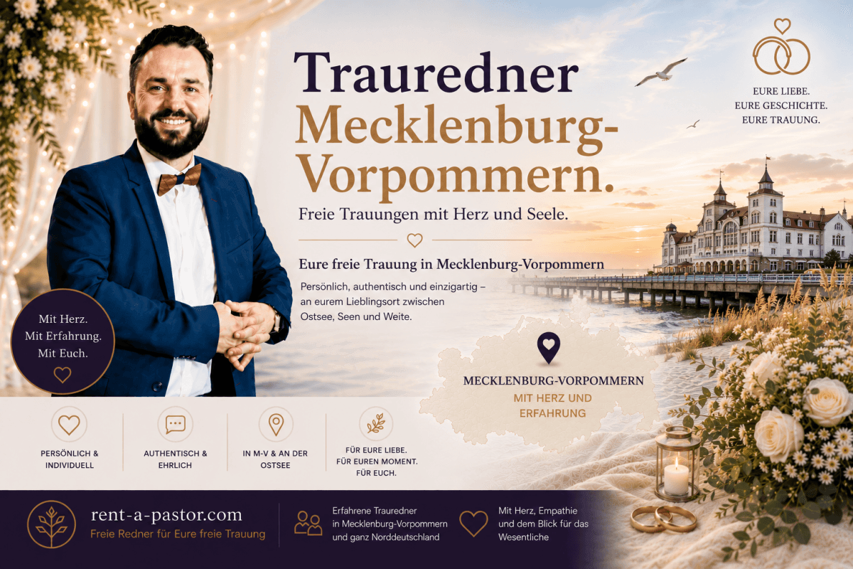 Samuel Diekmann als Trauredner in Mecklenburg-Vorpommern vor Ostseekulisse mit romantischer Hochzeitsatmosphäre für freie Trauungen am Meer und an Seen