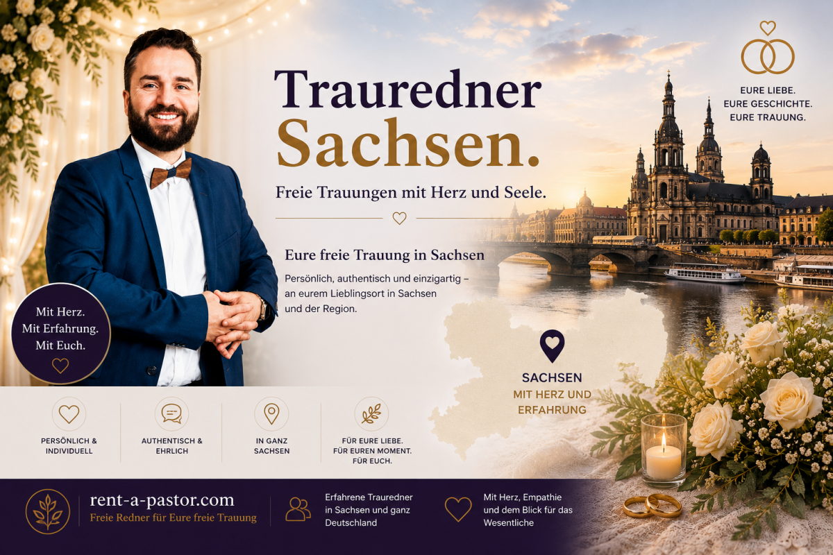 Samuel Diekmann als Trauredner in Sachsen vor Dresdner Skyline und romantischer Hochzeitskulisse für freie Trauungen in Sachsen